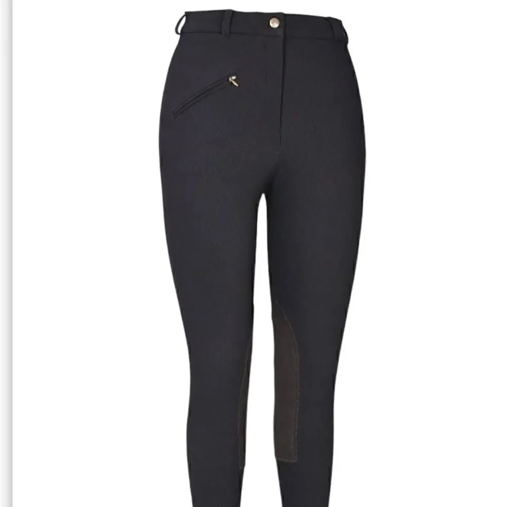 Tuff Rider Black Ribbed Front Zip Stretch Knee Breeches Riding Pants Size 26 - Picture 1 of 9